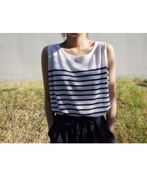 FLYMODEL | ストライプサイドスリットノースリーブTシャツ(Tシャツ/カットソー)