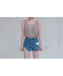 FLYMODEL | リネンボーダー柄ノースリーブTシャツ(Tシャツ/カットソー)