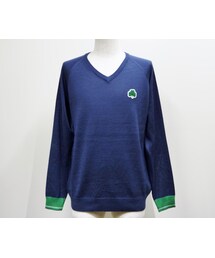NEVER TRUST | NEVERTRUST（ネバートラスト）　　Vネックプルオーバー　クローバー刺繍 NVY(ニット/セーター)