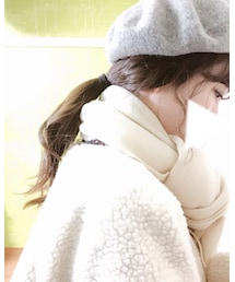 ヘアアレンジ | 髪を適当に巻いて結んだだけ!くるりんぱしたらなお可愛いかもです♪顔周りの毛はストレートアイロンで波巻きして、ベレー帽被れば時間ない朝でもできますよう\( ˆoˆ )/(ヘアアクセサリー)