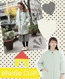 studio CLIP |  スラブヘリンボンツイードクルーネックコート(その他アウター)