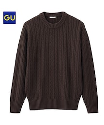 GU | ケーブルクルーネックセーター（長袖）(ニット/セーター)