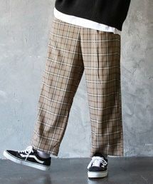 THE CASUAL | TRストレッチ コーデュロイ 無地 チェック ワイドパンツ(スラックス)