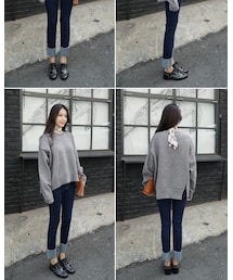 DHOLIC | ハイウエストロールアップヘムインディゴデニムパンツ(デニムパンツ)