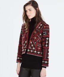 ZARA | 刺繍ノーカラージャケット(ノーカラージャケット)