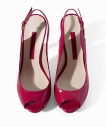 ZARA | レザーワイドヒールピープトゥ(パンプス)