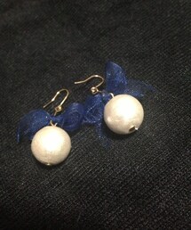 手作りのコットンパールピアス(ピアス(両耳用))