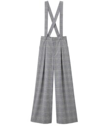 GU | WOMEN サスペンダーツキワイドパンツ(グレンチェック) 05 GRAY ポリエステル 68% レーヨン 31% ポリウレタン 1%(パンツ)