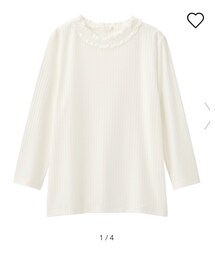 GU | WOMEN            フリルネックT(7分袖)                     01 OFF WHITE     レーヨン 69%  ポリエステル 27%  ポリウレタン 4%(Tシャツ/カットソー)