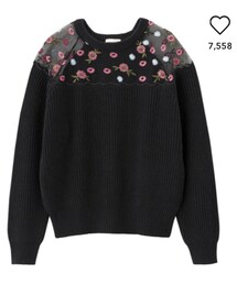 GU | WOMEN エンブロイダリー チュールコンビネーションセーター(長袖) NR ニット部分/綿60% アクリル40% 基布/ナイロン100% 刺繍糸/ポリエステル 100%(ニット/セーター)