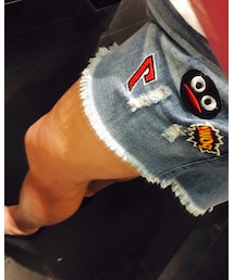 FOREVER 21 | cute fringe jean shorts with patches!(スカート)