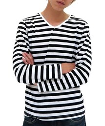 Right-on | ボーダーカットソー Vネック(Tシャツ/カットソー)