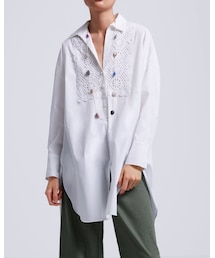 ZARA | 刺繍ポプリンチュニック XS(シャツ/ブラウス)