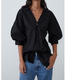 ZARA | ロング丈ポプリンシャツ Sサイズ(シャツ/ブラウス)