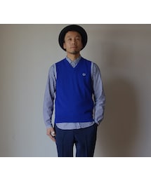FRED PERRY | FRED PERRY フレッドペリー F3147 COLOURED TANK コットンVネックベスト BLU ブルー(ベスト)