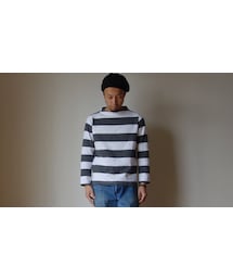 nisica | nisica ニシカ GANSEY NECK CUTSEWN ガンジーネックカットソー ホワイト×グレー(Tシャツ/カットソー)