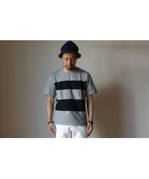 LA MOND ラモンド MESH BORDER TEE メッシュボーダーTEE GRY×BLK グレー×ブラック(Tシャツ/カットソー)