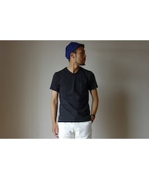BARNS OUTFITTERS | Barns outfitters バーンズアウトフィッターズ BR-1001 TSURI-AMI SS TEE 吊り天竺Vネック BLK ブラック(Tシャツ/カットソー)