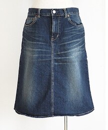 DEEP BLUE | 10ozストレッチデニム Ａライン ミドル丈 スカート 2ユーズド色(デニムスカート)