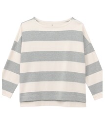 無印良品 | オーガニックコットン太番手ドロップショルダー七分袖Ｔシャツ　婦人Ｓ・ライトグレー×生成（太）(Tシャツ/カットソー)