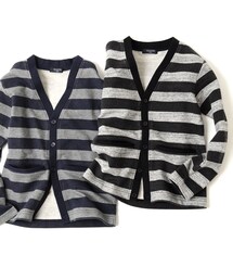 GLAZOS | ボーダープリント・Vネック裏毛カーディガン(カーディガン/ボレロ)