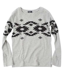 glazos | 天竺ネイティブ柄長袖Tシャツ(Tシャツ/カットソー)