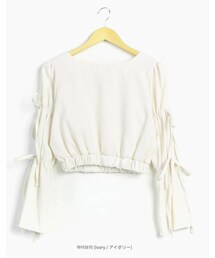 merongshop | リボンシャーリングクロップブラウス(シャツ/ブラウス)