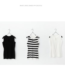 RAINBOW SHOP | 素色/條紋挖領針織無袖上衣(ニット/セーター)