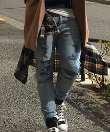 H&M | H&M改。クラッシュ(ダメージ)デニム。(デニムパンツ)