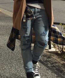 H&M | H&Mのダメージデニムをリメイクして、クラッシュデニムに。(デニムパンツ)