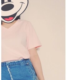 蚊自家自制v领tee草莓奶昔粉 | Tシャツ/カットソー