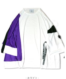 KINGLYMASK | KMK Purple切替セパ―レートロゴリボンタイ３WAY+アレンジワイドアームレイヤードロンT(Tシャツ/カットソー)