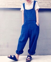 麻素材 藍染オーバーオール(サロペット/オーバーオール)