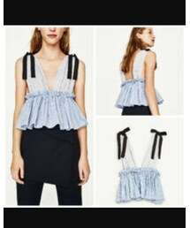 ZARA | コントラストストライプトップス(トップス)