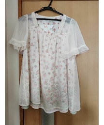 axes femme | 花柄プリント重ねシフォンブラウス(淡ピンク)(シャツ/ブラウス)