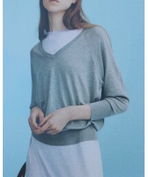 JOHN SMEDLEY | Vネックコットンニット 3/4スリーブ S3919 Silver レディース(ニット/セーター)