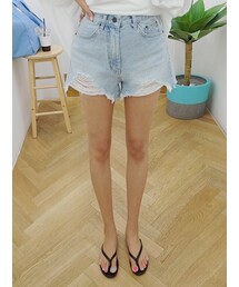 ダメージカットワッシングデニムショートパンツ(その他パンツ)