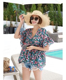 フローラルシャーリングブラウス(シャツ/ブラウス)