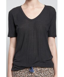 T BY ALEXANDER WANG | T by Alexander Wang semi-sheer tee in lightweight fabric has a loosed draped fit, scooped U-V neckline, short sleeves(Tシャツ/カットソー)