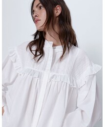 ZARA | フリル付きポプリンシャツ(シャツ/ブラウス)