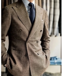 RING JACKET MEISTER | RING JACKET MEISTER/リングヂャケットマイスター】×イタリア【CARLO BARBERA/カルロ バルベラ】ウール×シルク×リネン ダブルJK NO.268FH（ブラウン）(テーラードジャケット)