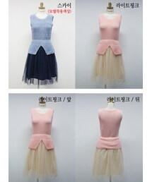 メッシュスカート＆ノースリーブニットワンピース(ワンピース)