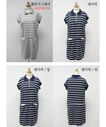 ストライプ柄ポロシャツワンピース(ワンピース)