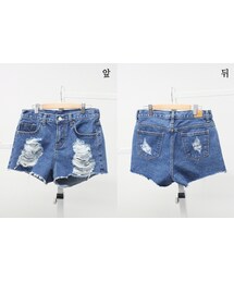 ダメージ加工デニムショートパンツ(デニムパンツ)