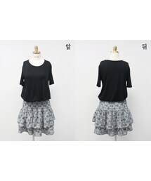 柄入り段々フレアスカートワンピース(ワンピース)
