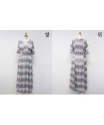 エスニック柄ショルダーカットアウトロングワンピース(ワンピース)