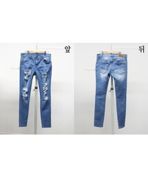 穴あきダメージ加工デニムパンツ(デニムパンツ)
