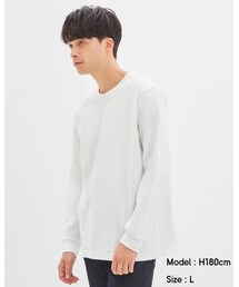 GU | コットンクルーネックT(長袖)  XLサイズ着用　¥990+税(Tシャツ/カットソー)