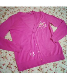 リボンとボタンとパールを縫いつけたカーディガン(カーディガン/ボレロ)