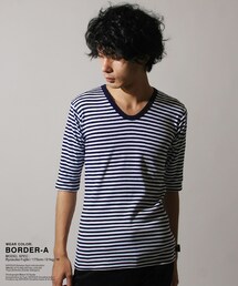 上質 スーパー ファイン コットン フライス Uネック 6分袖 カットソー(Tシャツ/カットソー)